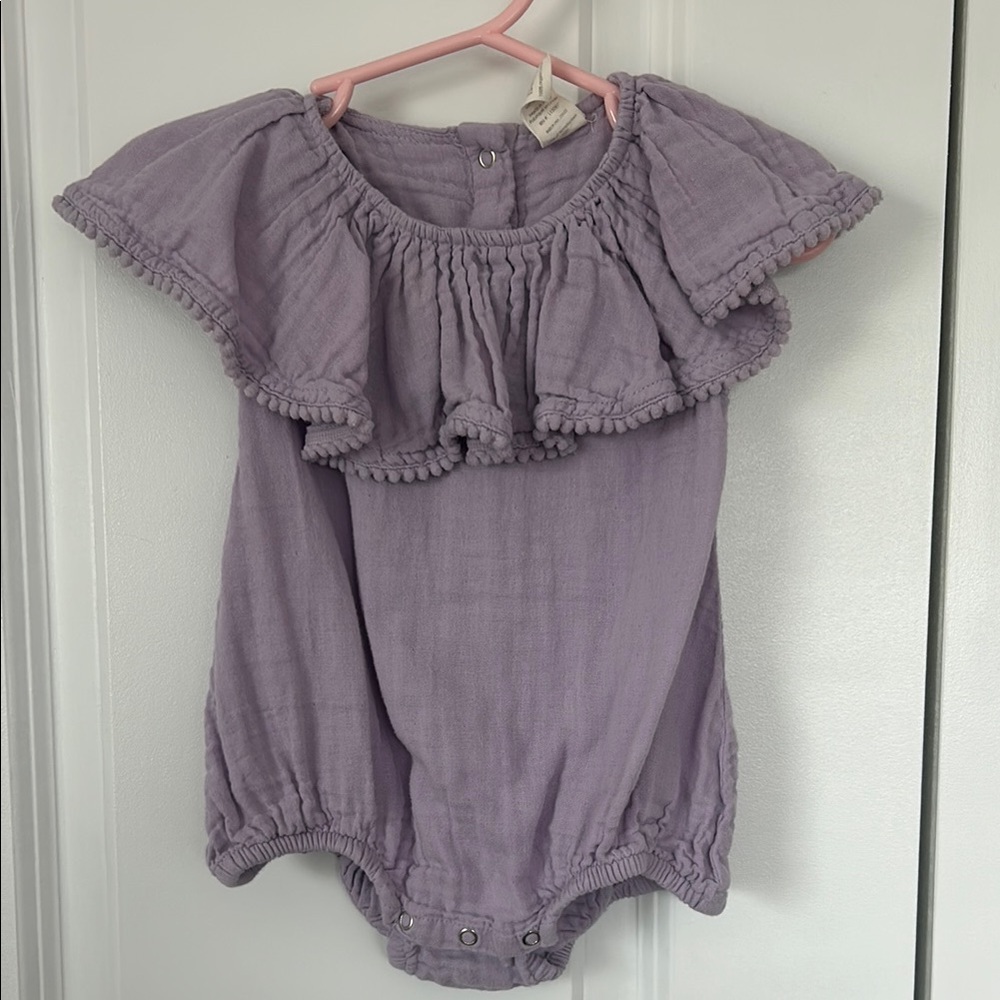 Kate Quinn Lavender Gauze Ruffle Romper 12-18m